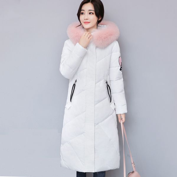 

fur collar hooded long women winter jacket solid cotton padded warm casaco feminina inverno cartoon print female coat parka, Tan;black