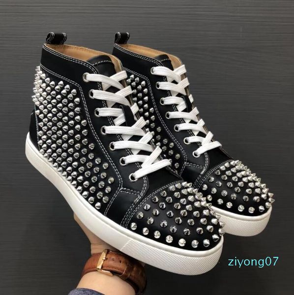 

designer brand black studded spikes flats shoes red bottoms shoes luxury men womens party lovers genuine leather sneakers size 36-46 z07
