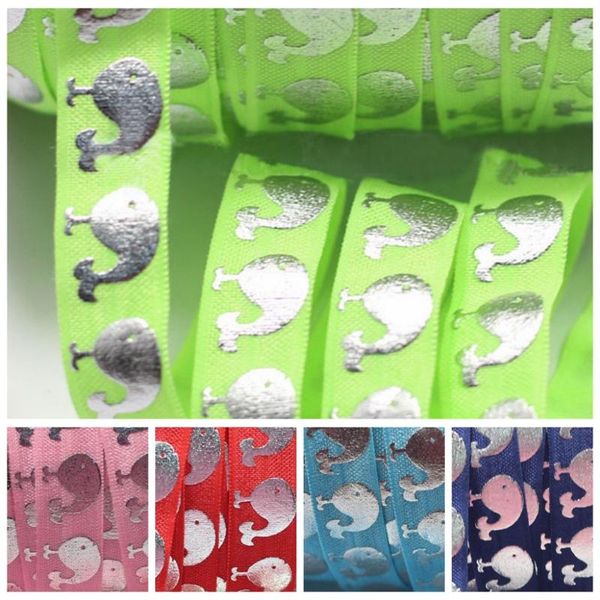 

5/8" silver foil whale printed foe fold over elastic for handmade hair tie headband accessory welcome custom printed, Slivery;white
