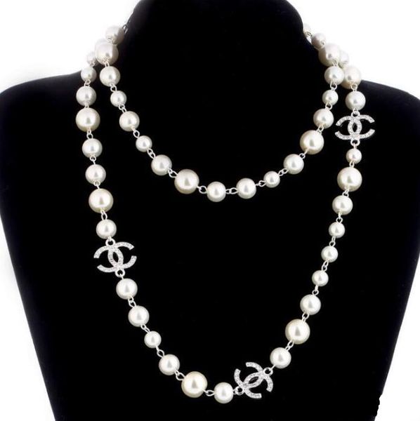 

lady luxury camellia jewelry necklace pearl natural pearls white beads necklace for women long sweater chain elegant fashion necklace, Black