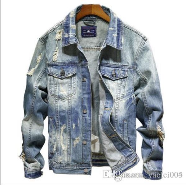 

men's spring jacket 2019 loose hole denim jacket thin section fashion tide brand denim jacket male, Black;brown