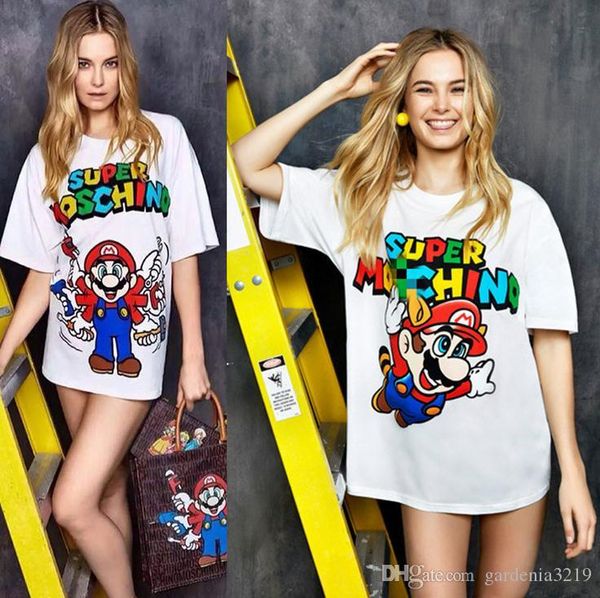 

2016 весной и летом с коротким рукавом футболки super mario, White
