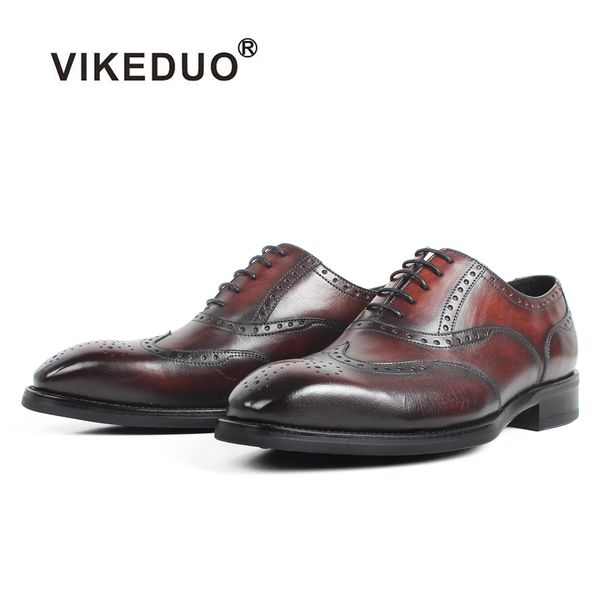 

vikeduo full brogue handmade men's oxford shoes genuine leather brown wedding office party mans footwear luxury zapato de hombre, Black