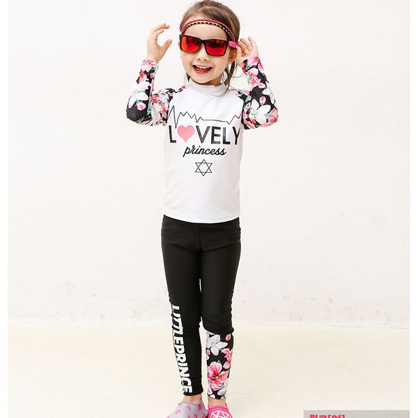 

2019 upgrade kids girls two pieces suit flower print long sleeve student swimwear sunscreen sports beachwear swimsuit s92919x