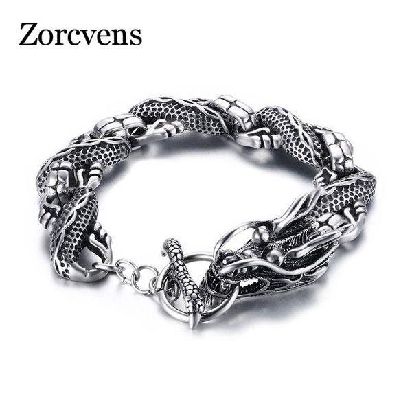 

modyle punk vintage dragon bracelet stainless steel chain men jewelry, Black