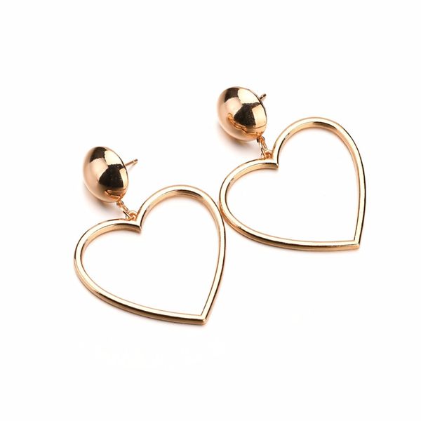 

mestilo moda coreana oro plata grandes huecos pendientes con colgante de corazÃ³n de amor para mujer chica simple declaraciÃ³n pendientes, Golden;silver