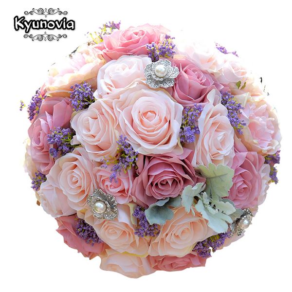 

kyunovia silk wedding bouquet artificial home party deco flowers bridal bouquet rose and pink hydrangea wedding bouquets fe42