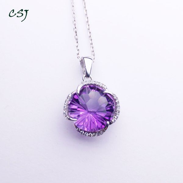 

csj natural amethyst pendants sterling 925 silver fireworks cut necklace fine jewelry women femme wedding engagement party gift