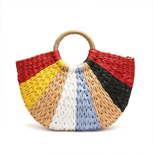 

bohemian half-round women's summer beach straw bags 2020 new colorful woven rattan handbags women messenger crossbody bags bolso