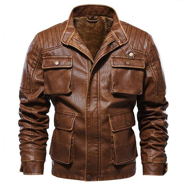 

biker jacket men winter jackets men motorcycle faux leather jacket coats male thick overcoat jaqueta de couro masculino size 5xl, Black