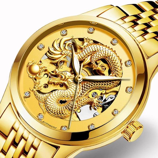 

дракон механические часы для мужчин hodinky золото стали 50m водонепроницаемый скелет автоматическая наручные часы relogio мужчина для, Slivery;brown