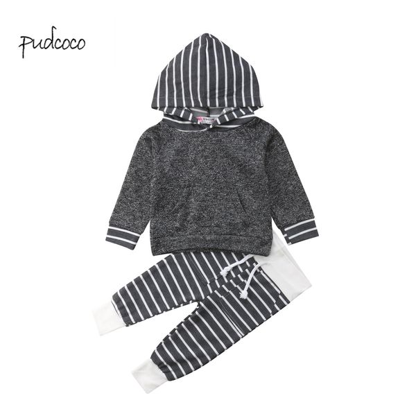 

pudcoco new brand newborn infant baby stripe hooded +long pants 2pcs outfits clothes set, Pink;blue