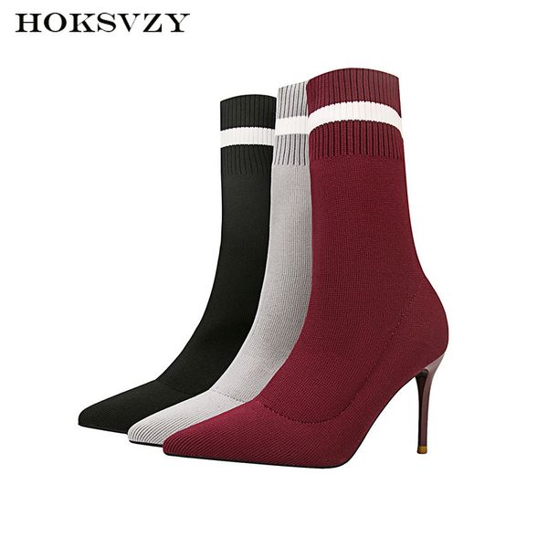

hokszvy women's boots pointed bare boots elastic socks high-heeled knit socks stiletto women's booties zwm, Black