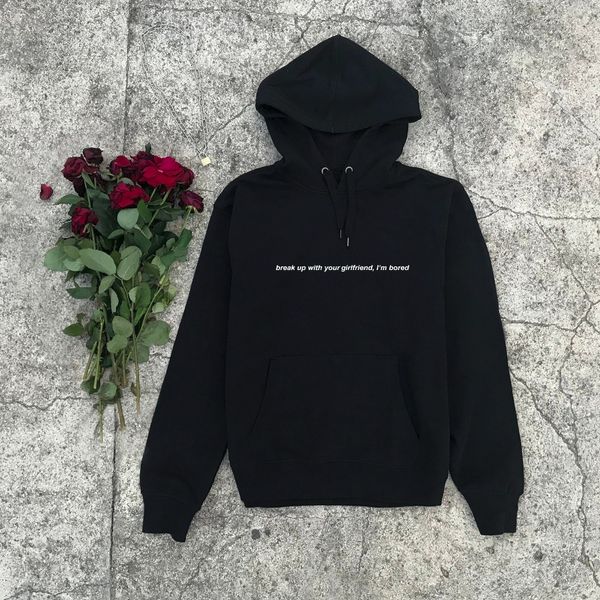 

women hoodie grunge tumblr cotton new season aesthetic slogan vintage pullover goth ourfit break up with your girlfriend, Black