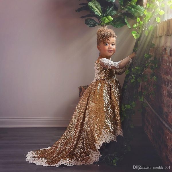 Sparkly Gold Sequined Ball Gown Flower Girl Dresses Luxury Black