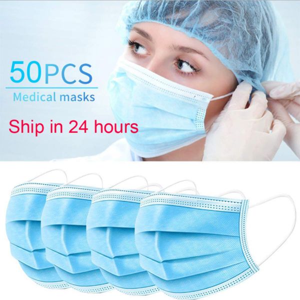

epacket stock disposable face masks 3 layers dustproof mask facial protective cover masks 50pcs/box