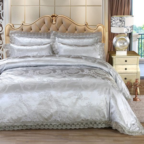 Home Textile Silver Bedding Set Jacquard Lace Duvet Cover Set Bed