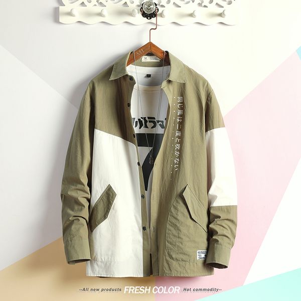 

5xl men shirt patchwork panelled long sleeve casual 100% cotton summer harajuku 2019 men shirt #095413, White;black