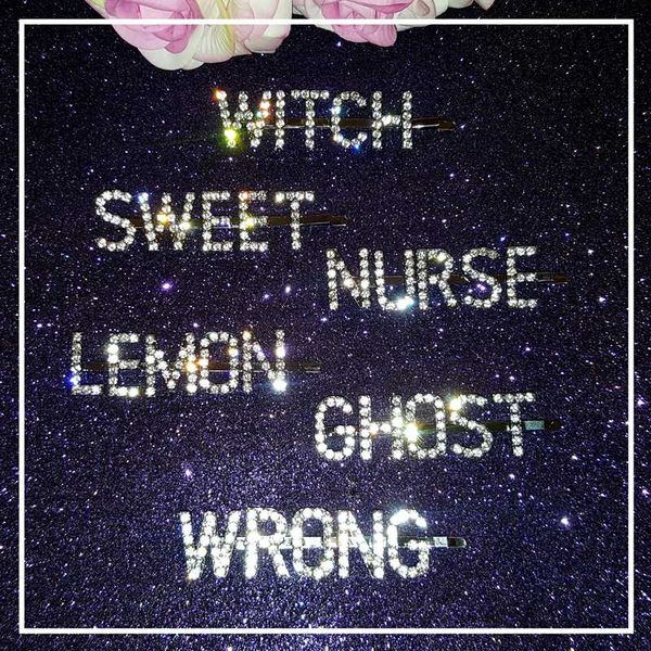 

blingbling word hair pins "sweet" "witch" "lemon" "ghost" "wrong" "nurse" bobby, Golden;white