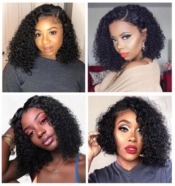 Lace Front Wig Curly Bob Cut Natural Color 10a Grade Chinese