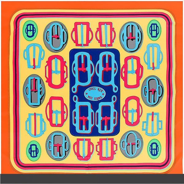 

fashion-japanese and korean printing belt head twill simulation silk large square scarf ladies silk scarf shawl wholesale sky55, Blue;gray