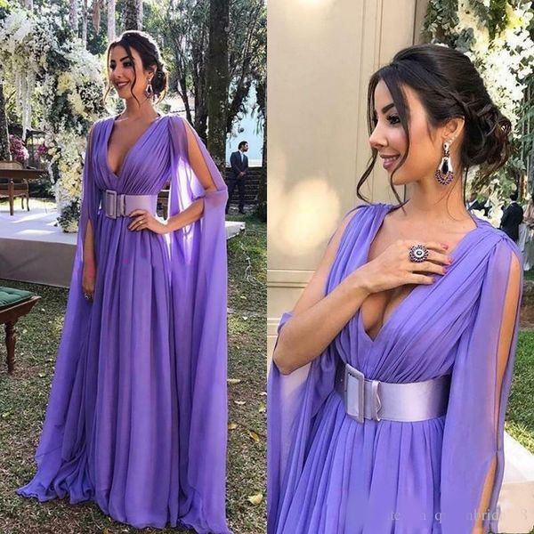 

2020 chiffon full sleeves evening dress v neck floor length a line prom gowns vestido de noiva noche bohemian dress evening wear, Black;red