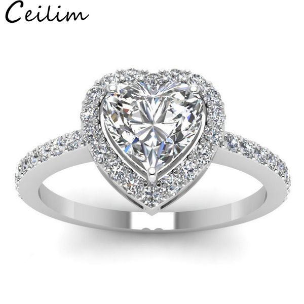 

fashion zircon heart shaped wedding rings for women zircon engagement rings fit 6# to 10# for women jewelry party gift, Golden;silver