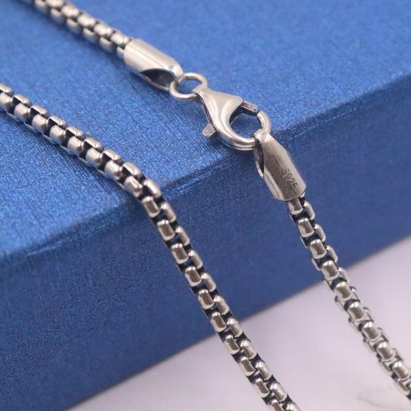 

solid 925 sterling silver necklace 2.5mm round box link chain necklace 24" l