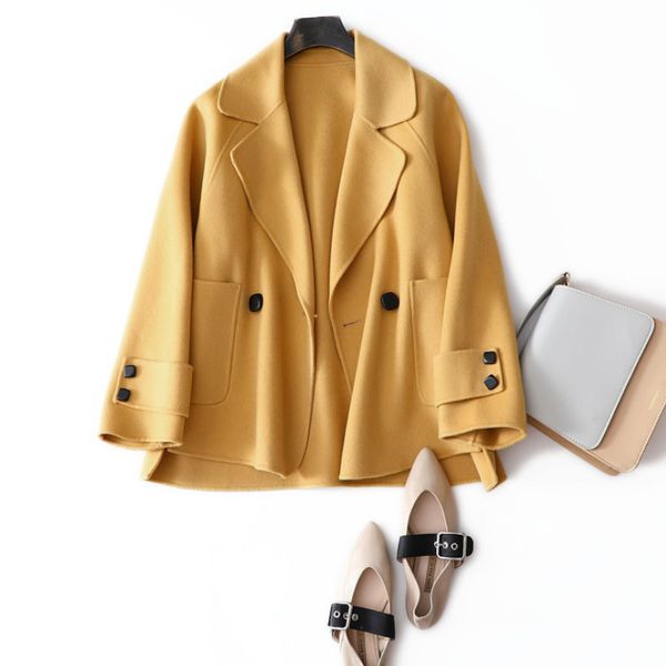 

women elegant winter wool overcoat loose double side woolen coat cardigan, Black