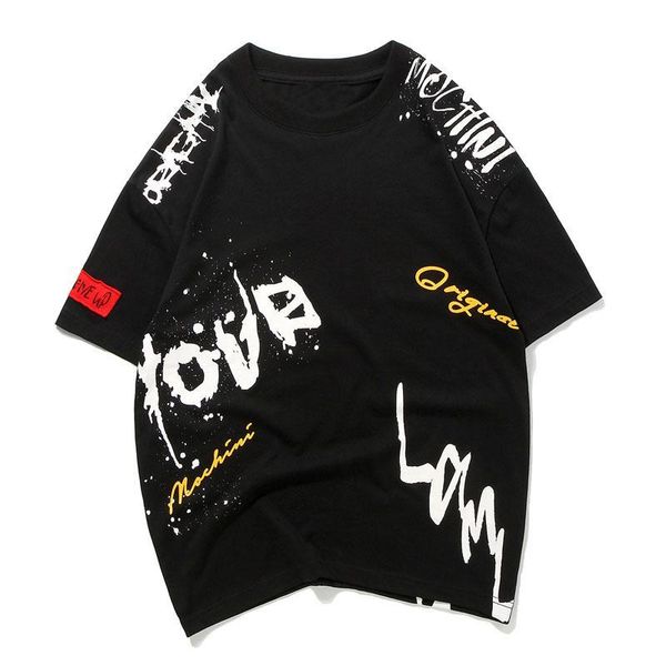 

2019 летняя мода хип-хоп футболка хлопок с коротким рукавом человек каракули футболки топы тройники, White;black