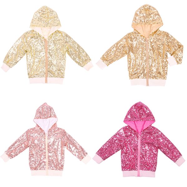 

baby girls sequin jackets hoodie gold kids child pink solid sparkle coat long sleeve rainbow outerwear toddlers glitter jacket, Blue;gray