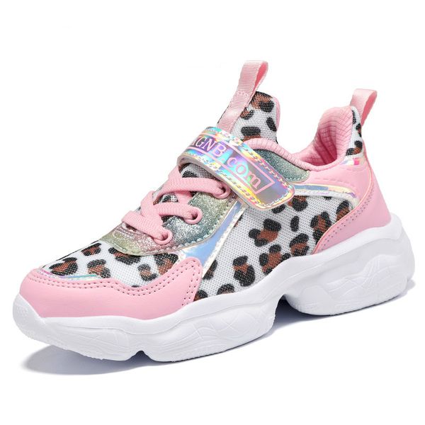 

2020 spring leopard girls sneaker kids shoes fashion breathable pink casual sports running shoes for girl children 101, Black;red