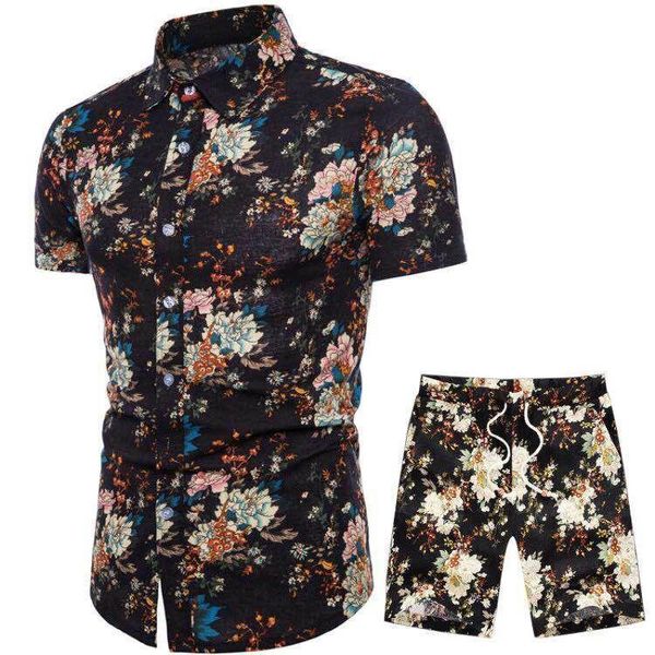 

tracksuits beach seaside designer suits shorts clothing 2pcs sets floral shirts mens summer holiday, Gray