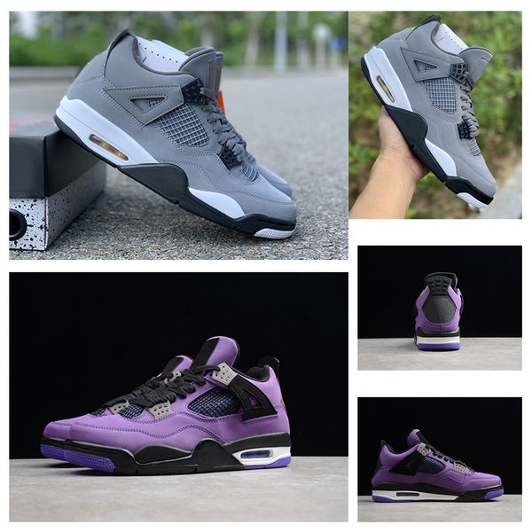 

travis scott x 4 purple retroes 4s 4 cool gray retro men's basketball shoes sports shoes 308497-510 with original box