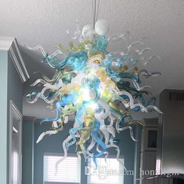 

Hotel Villa Nordic Dining Room Hand Blown Glass Chandelier LED Light Source Multi Colored Glass Flower Chandeliers Lighting