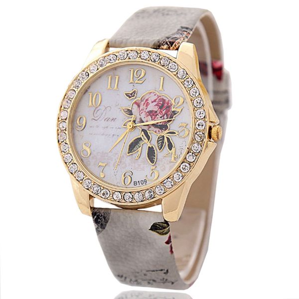 

new fashion chinese style peony pattern gilt digital quartz watch casual leather clock women watches dress cartoon wristwatch, Slivery;brown