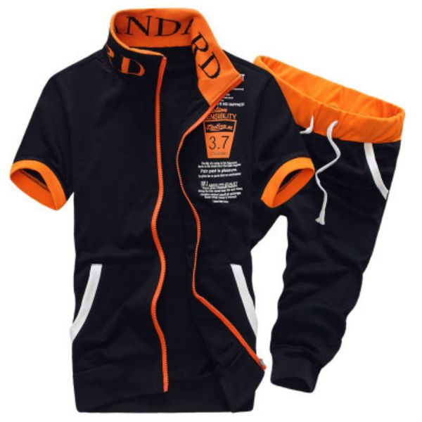 

Men Clothing 2 Piece Set Summer Stand-up Collar Casual Men's Sweater Slim Tide Thin Short-sleeved Sports Suit 2020 Jogger Tracksuit Printing