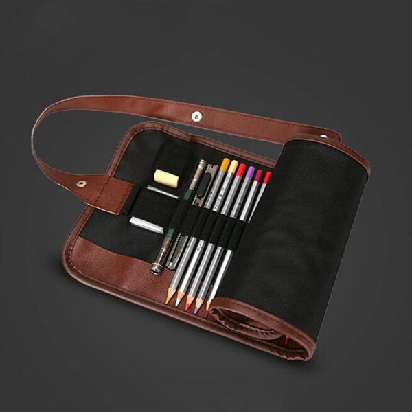 

1pcs 24 pencil case holes roll brush pen pouch for artist students office school bag retro canvas artists
