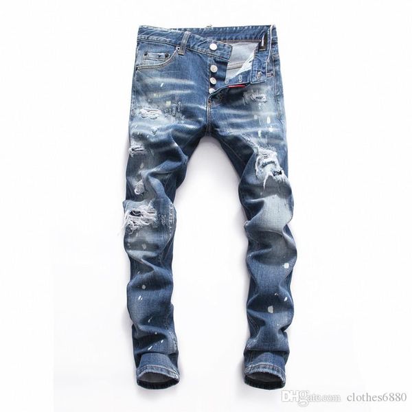 

2020 famous brand designer luxury jeans men fashion street wear mens biker jeans man popular hip hop jeans pour hommes, Blue