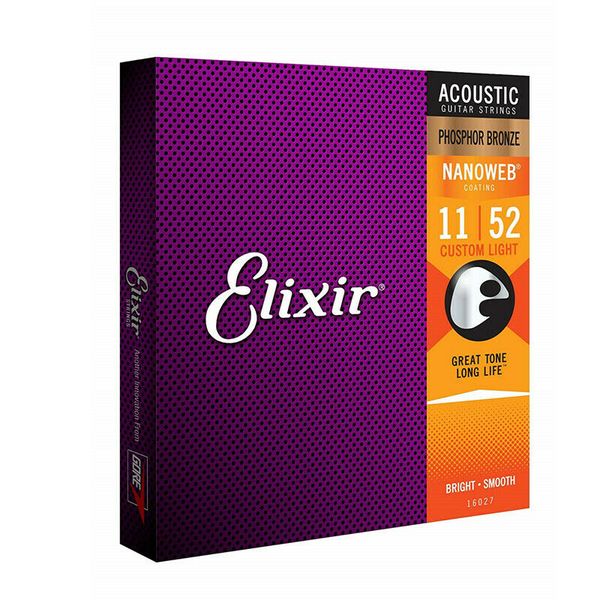 Elixir 16027 Corde per chitarra acustica personalizzate in bronzo fosforoso .011 - .052