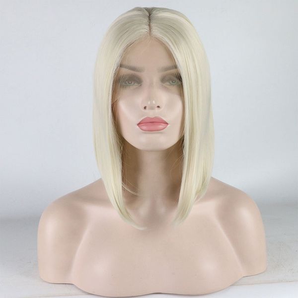 

13*3 synthetic lace front short bob straight hair wig no-glue heat-resistant fiber ladies daily makeup wig, Black