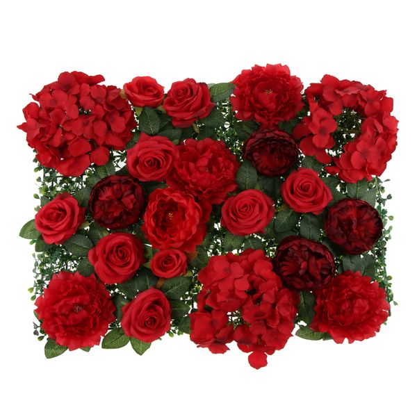 

pack of 2 upscale artificial rose penoy hydrangea flower wall panel 60x40cm red