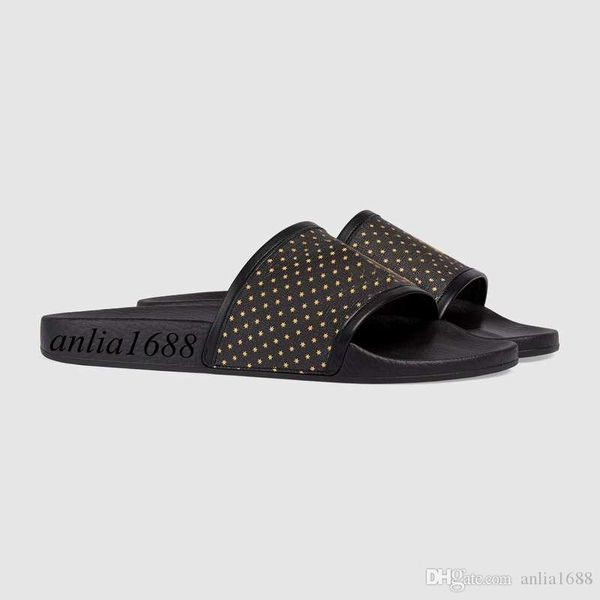 

spring summer 2018 fashion logo-print leather-trimmed rubber slides sandals mens and womens summer outdoor beach slippers, Black