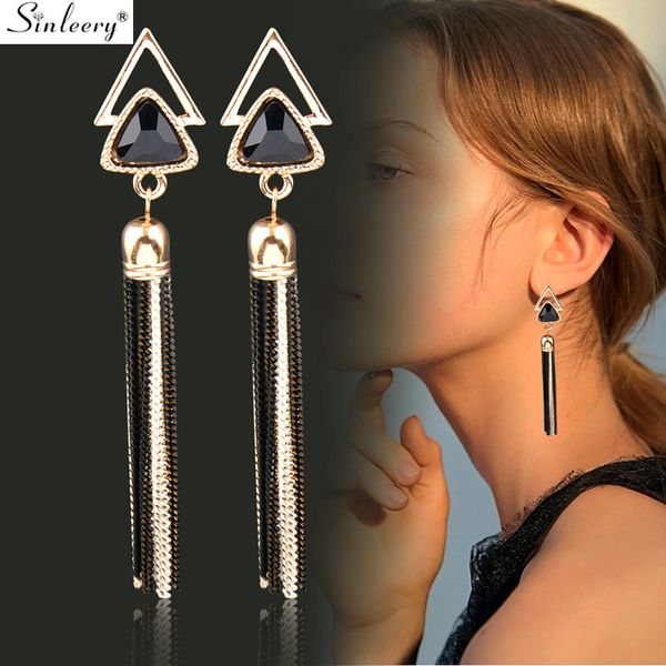 

sinleery black blue red triangle 85mm long tassel dangle drop earrings for women wedding party jewelry es574 ssk, Silver