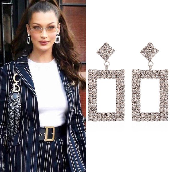 

european and american style exaggerated atmosphere new earrings cool geometric square diamond set earrings creative long earrings, Golden