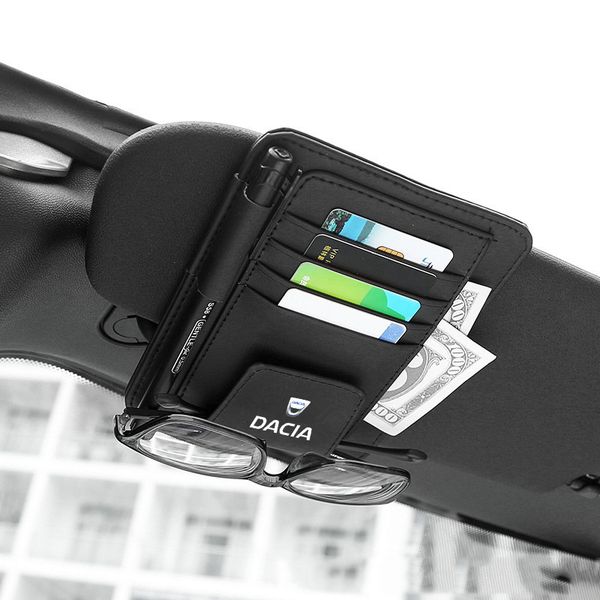 

car sun visor glasses card pen organizer clip for dacia duster logan sandero stepway lodgy leather tidying sunshade storage bag