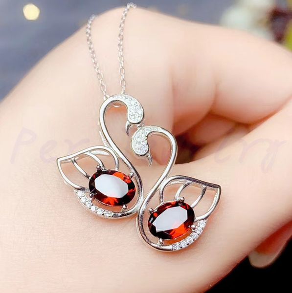 

natural garnet swan couple necklace pendant 925 sterling silver 1.5ct*2pcs gemstone for men or women jewelry #b97505