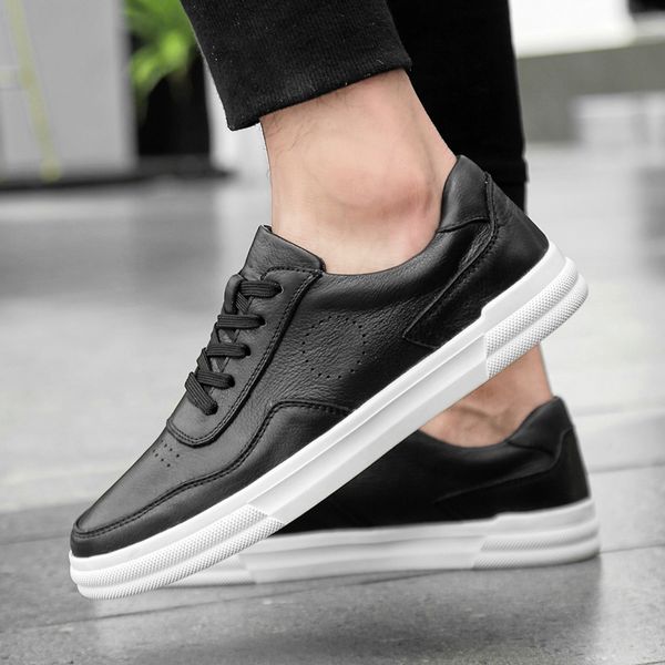

new men's lace up the fashion flats shoe arrival of spring summer comfortable casual shoes leather sneakers *8902, Black