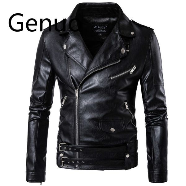 

2019 new design motorcycle bomber leather jacket men autumn turn-down collar slim fit male leather jacket coats plus size m-5xl, Black