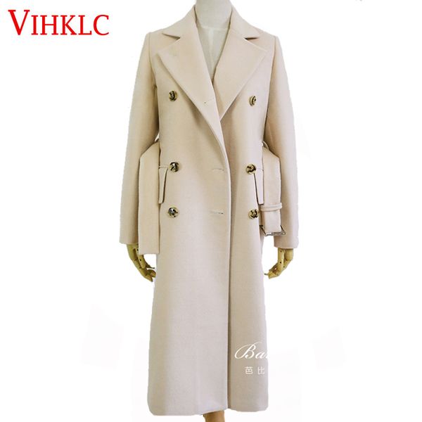 

2017 winter fashion women loose new coat long sleeve adjustable waist medium long thick warm wool coat h268, Black